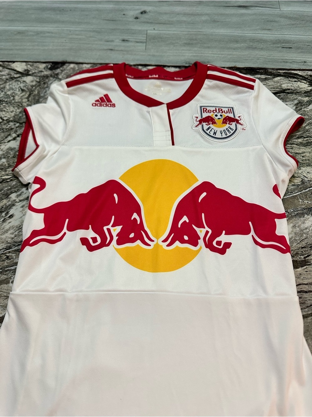 adidas White Women's New York Red Bulls Soccer Jersey with Red & Yellow Logo M - Picture 5 of 11